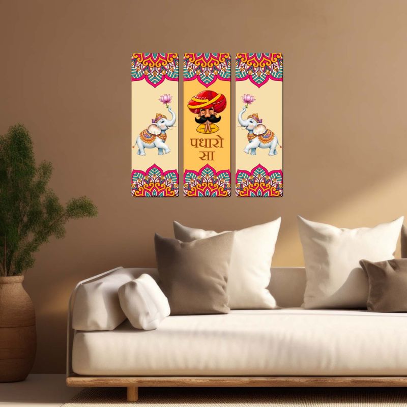 Traditional Rajasthani Padharo Sa Wall Hanging Panels - Set of 3